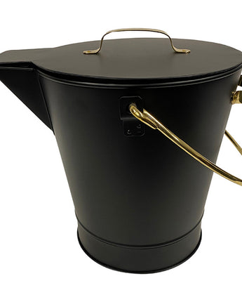 Achla Ash or Seed Bucket with Solid Brass Handles, Black