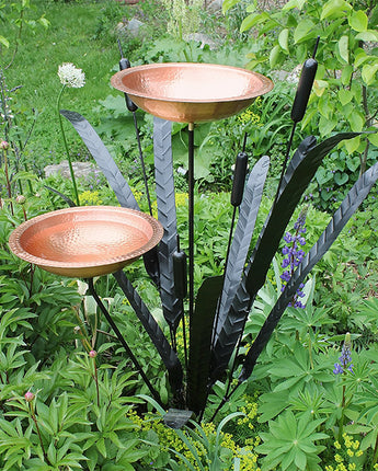 Achla Double Cattail Bird Bath, Copper