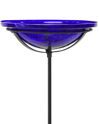 Achla Crackle Glass Bird Bath Bowl w/ Cradle & Stake, Cobalt