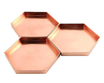 Achla Designs Copper Hexagonal Plant Trays, 8"L, Set of 3