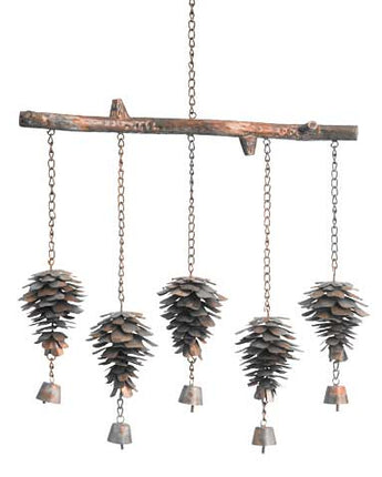 Ancient Graffiti Pine Cone Wind Chimes, Flamed Copper Color