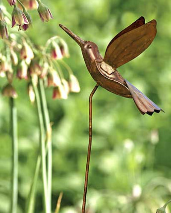 Ancient Graffiti Staked Hummingbird Garden Ornament, Flamed