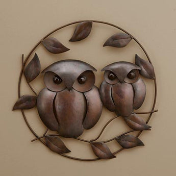 Ancient Graffiti Owl Duo Wall Art, Flamed Copper, 18" dia.