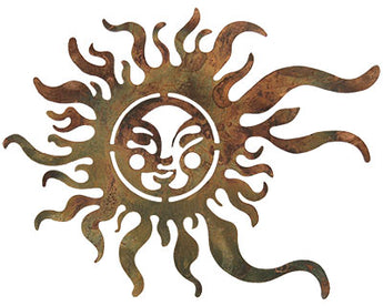 Ancient Graffiti Sun Face Wall Art, Flamed Copper, 13.5"W