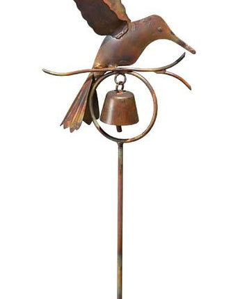 Ancient Graffiti Hummingbird with Bell Garden Stake, Flamed