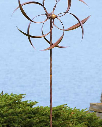 Ancient Graffiti Kinetic Dual Feather Spinner, Copper, 74"H