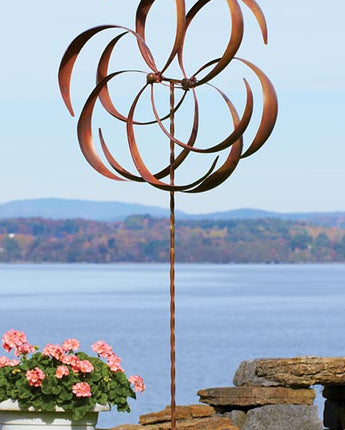 Ancient Graffiti Kinetic Dual Flower Spinner, Copper, 87"H