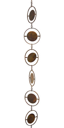 Ancient Graffiti Circle Rain Chain, Flamed Copper Colored