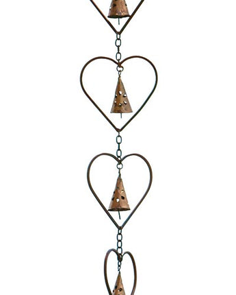 Ancient Graffiti Heart and Bell Rain Chain, Flamed Copper