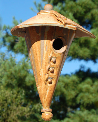 Anthony Stoneware Two-Piece Cone Bird House, Butternut