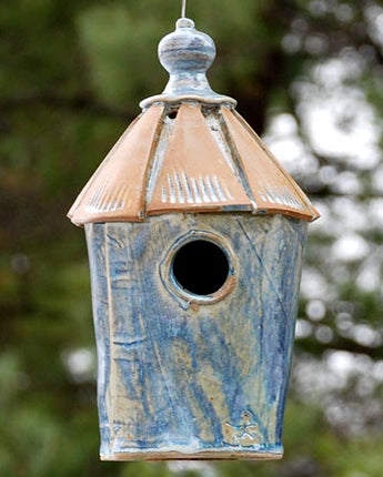 Anthony Stoneware Bird Cottage Bird House, French Blue