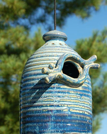 Anthony Stoneware Bird House, Medium, French Blue