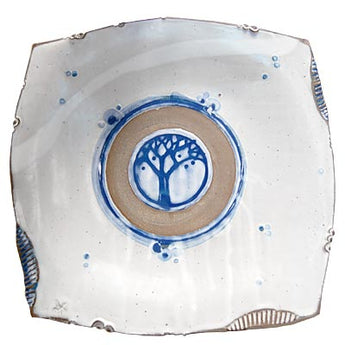 Anthony Stoneware Square Pedestal Platter, White and Blue