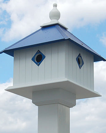 Wing & A Prayer Carriage Bird House, Cobalt Blue Roof