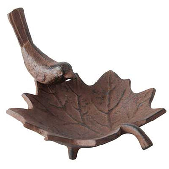 Esschert Design Small Maple Leaf Bird Bath, Antique Brown