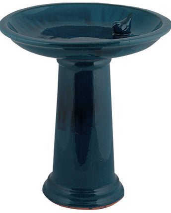 Esschert Design Ceramic Bird Bath and Pedestal, Teal