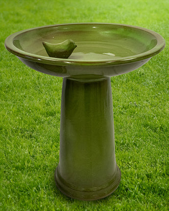 Esschert Design Ceramic Bird Bath & Pedestal, Moss Green