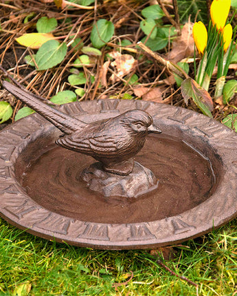 Esschert Design Cast Iron Sundial Bird Bath, Brown, 9.5" dia