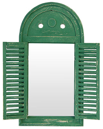 Esschert Design Louvered Mirror Wall Art, Distressed Green