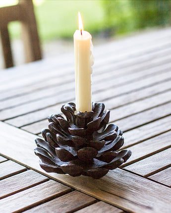 Esschert Design Cast Iron Open Pinecone Candle Holder, Brown