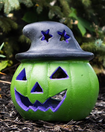 Artisanal Jack-O-Lantern with Witch Hat Luminary, Green