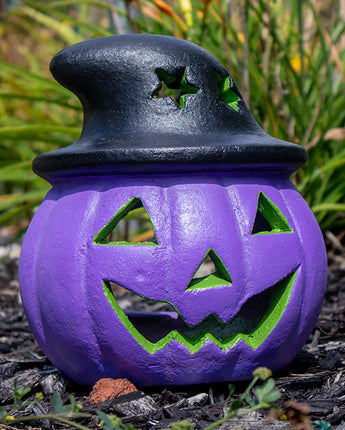 Artisanal Jack-O-Lantern with Witch Hat Luminary, Purple