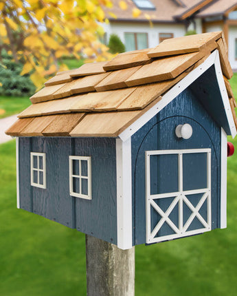 Bird In Hand Amish Made Barn Style Mailbox, Blue