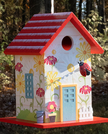 Home Bazaar Printed Ladybug Bird House, Red