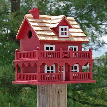 Home Bazaar Novelty Cottage Bird House, Red