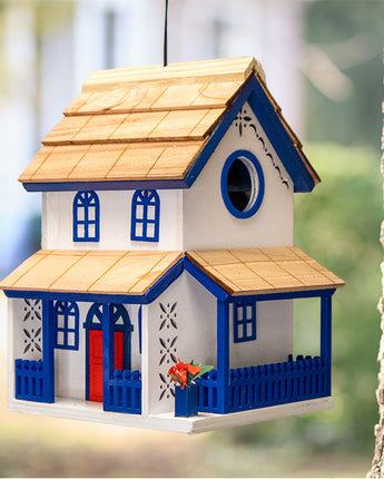 Home Bazaar Lover's Lane Bird House, White & Blue