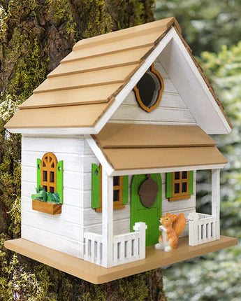 Home Bazaar Squirrel Cottage Bird House, Weathered White