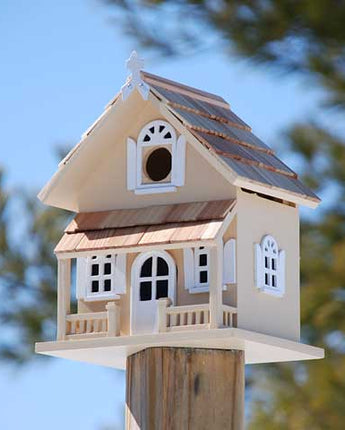 Home Bazaar Victorian Cottage Bird House, Butternut