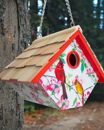 Home Bazaar Hanging Wren House, Cardinals & Dogwood Print