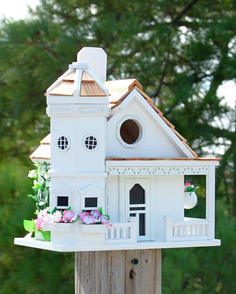 Home Bazaar Flower Pot Cottage Bird House, White