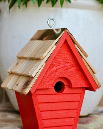 Heartwood Wren in the Wind Hanging Bird House, Neon Red