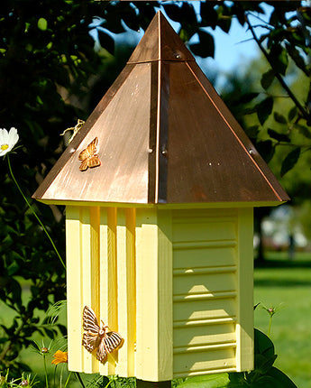 Heartwood Flutterbye House & Pole, Solid Copper Roof, Yellow