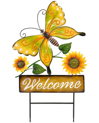 Land & Sea Metal Welcome Butterfly and Blooms Yard Art
