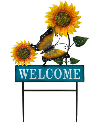 Land & Sea Metal Butterfly with Sunflowers Welcome Yard Art