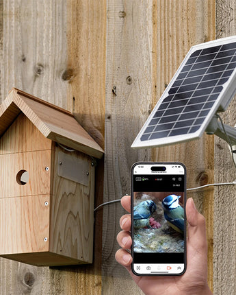 Nestera Wooden Bird House w/Solar Powered Camera & Panel