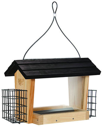 Nature's Way Cedar Hopper Bird Feeder with Suet Cages, Large