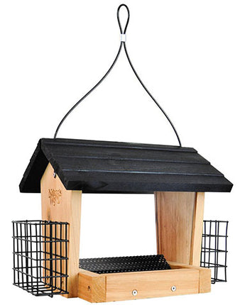 Nature's Way Cedar Hopper Bird Feeder with Suet Cages, Small