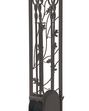 Panacea Oak Leaf Fireplace Tool Set, 5 Piece, Dark Brown