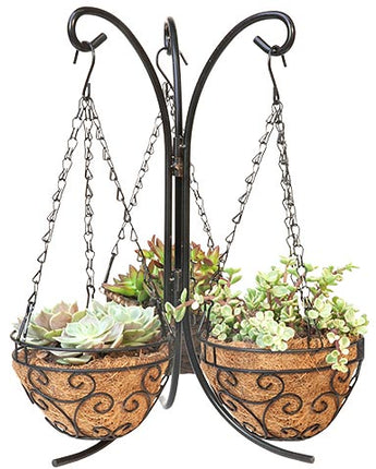 Panacea Tabletop Stand w/Three Mini Hanging Baskets, Black