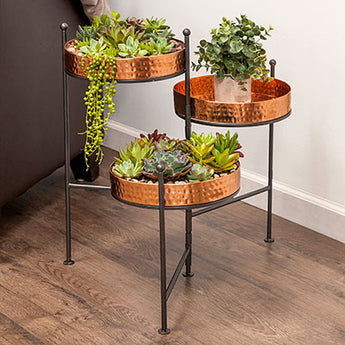 Panacea 3 Tiered Plant Stand, Hammered Copper Finish, 20.5"H