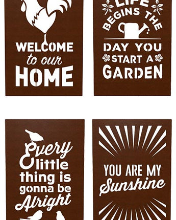 Panacea Laser Engraved Wall Art Assortment, Brown, 4 Pcs