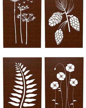 Panacea Laser Engraved Botanical Wall Art Assortment, 4 Pcs