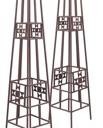 Panacea Rustic Farmhouse Quilt Obelisks, Rust, 48", 2 Pack