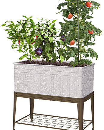Panacea Vintage Planter and Stand, Aged Galvanized, 41"L
