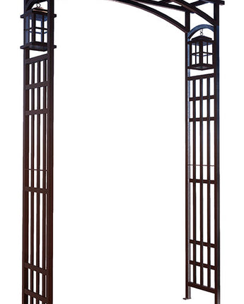 Panacea Mission Garden Arbor with Lanterns, Black, 79.5"H