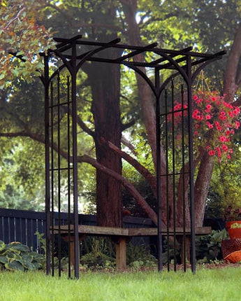 Panacea Flat Top Garden Arbor with Finials, Black, 84"H